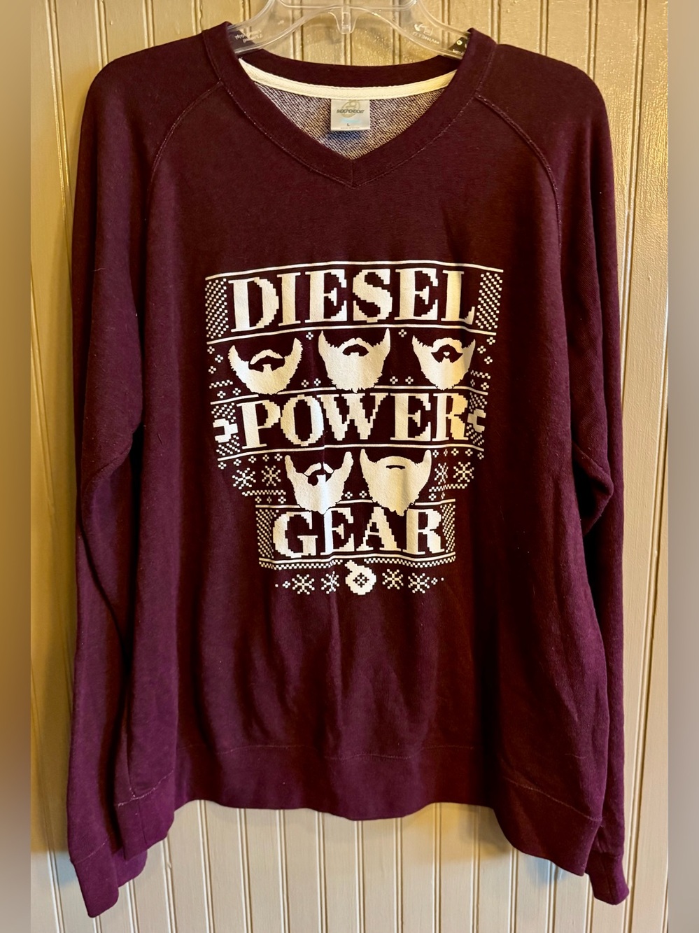 Diesel women  Burgundy V-Neck 'Diesel Power Gear' Pullover Sweatshirt Large